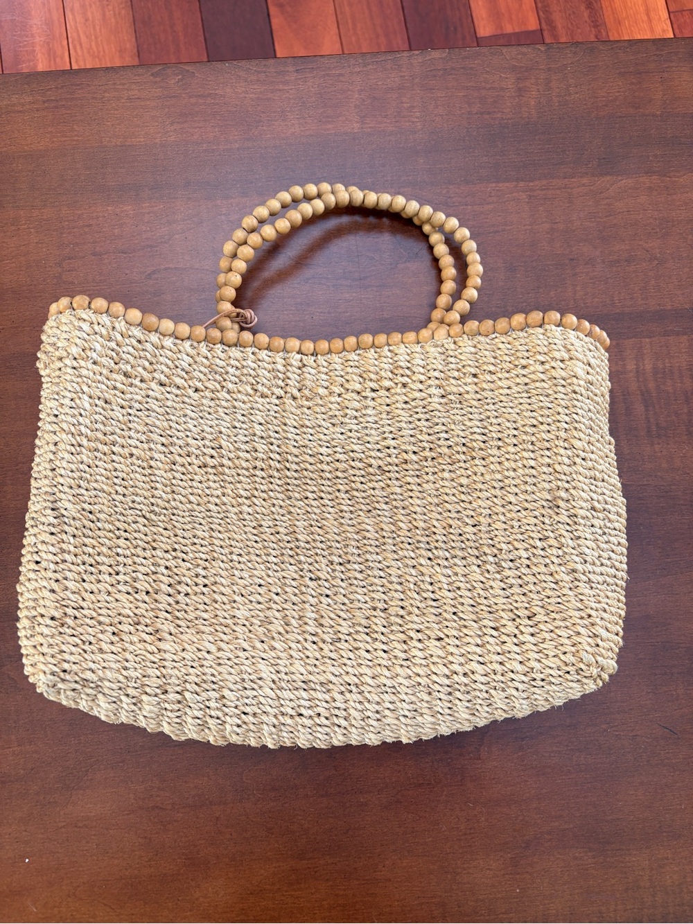 Nine West Natural Straw Mini Tote with Beaded Handles